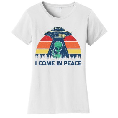 I Come In Peace Green Alien Ufo Women's T-Shirt