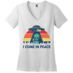 I Come In Peace Green Alien Ufo Women's V-Neck T-Shirt