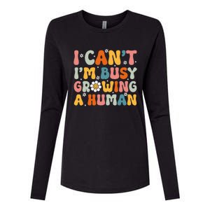 I Cant Im Busy Growing A Human Funny Family Humor Retro Womens Cotton Relaxed Long Sleeve T-Shirt