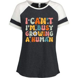 I Cant Im Busy Growing A Human Funny Family Humor Retro Enza Ladies Jersey Colorblock Tee