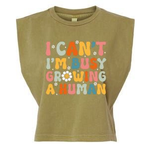 I Cant Im Busy Growing A Human Funny Family Humor Retro Garment-Dyed Women's Muscle Tee