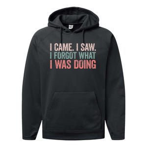 I Came I Saw I Forgot What I Was Doing Performance Fleece Hoodie