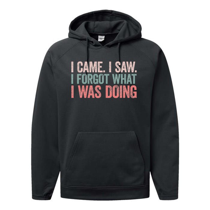 I Came I Saw I Forgot What I Was Doing Performance Fleece Hoodie