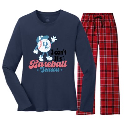 I Can't It's Baseball Season Baseball Mom Life Baseball Lover Women's Long Sleeve Flannel Pajama Set 