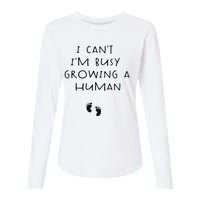 I CanT IM Busy Growing A Human Pregnancy Announcet Mom Womens Cotton Relaxed Long Sleeve T-Shirt