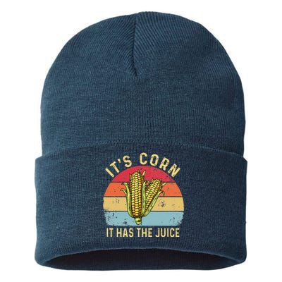 It`s Corn It Has The Juice Retro Funny Corn Trendy Sustainable Knit Beanie