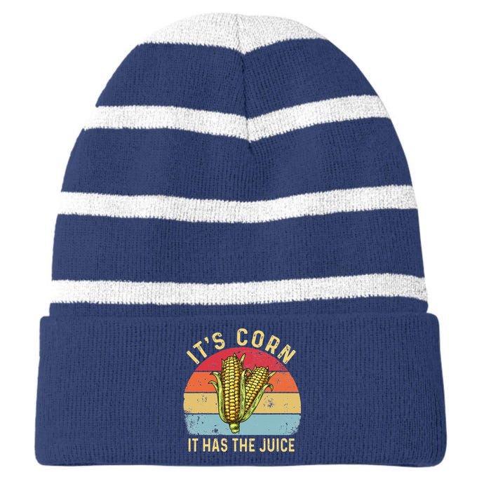 It`s Corn It Has The Juice Retro Funny Corn Trendy Striped Beanie with Solid Band