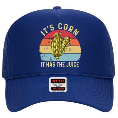 It`s Corn It Has The Juice Retro Funny Corn Trendy High Crown Mesh Back Trucker Hat