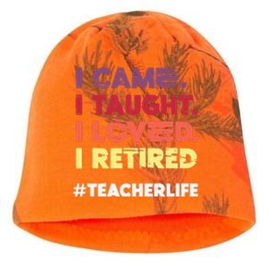 I Came I Taught I Loved I Retired Teacher Life Retirement Kati - Camo Knit Beanie