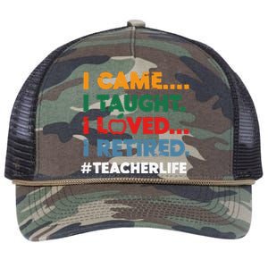 I Came I Taught I Loved I Retired Teacher Life Retirement Retro Rope Trucker Hat Cap