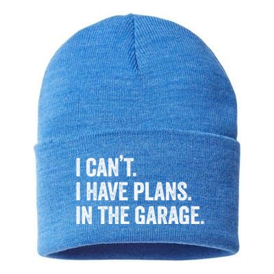 I Can't I Have Plans In The Garage Car Mechanic Funny Cute Gift Sustainable Knit Beanie