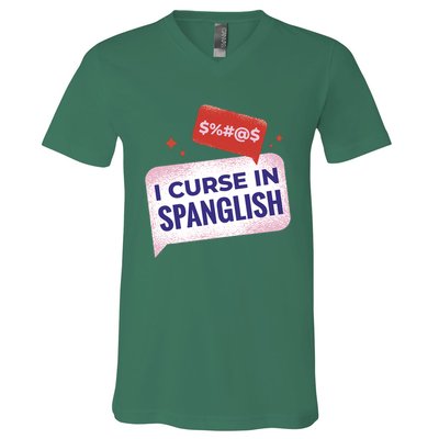 I Curse In Spanglish Funny Spanish V-Neck T-Shirt