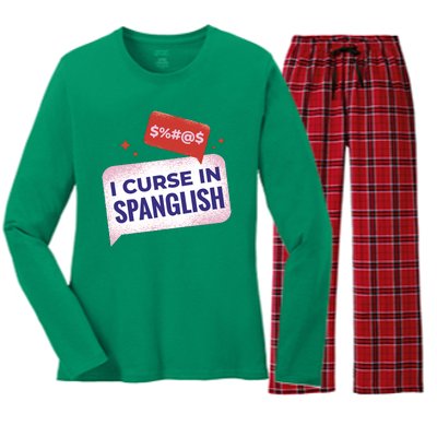 I Curse In Spanglish Funny Spanish Women's Long Sleeve Flannel Pajama Set 