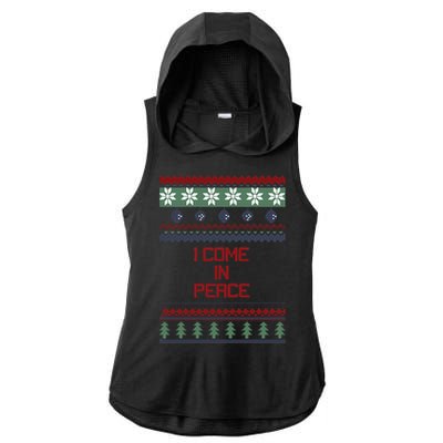 I Come In Peace Im Peace Funny Couple Christmas Ugly Sweater Ladies PosiCharge Tri-Blend Wicking Draft Hoodie Tank