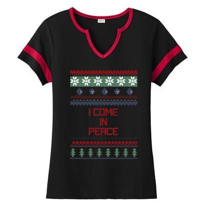 I Come In Peace Im Peace Funny Couple Christmas Ugly Sweater Ladies Halftime Notch Neck Tee