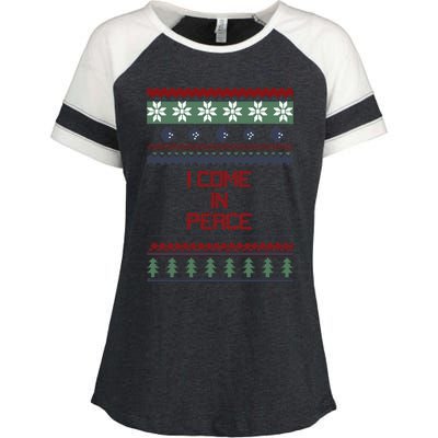 I Come In Peace Im Peace Funny Couple Christmas Ugly Sweater Enza Ladies Jersey Colorblock Tee