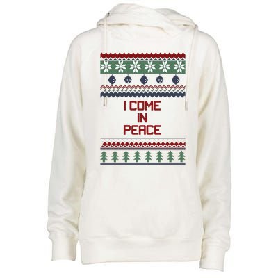 I Come In Peace Im Peace Funny Couple Christmas Ugly Sweater Womens Funnel Neck Pullover Hood