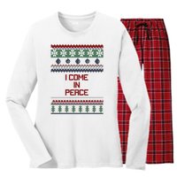 I Come In Peace Im Peace Funny Couple Christmas Ugly Sweater Women's Long Sleeve Flannel Pajama Set 