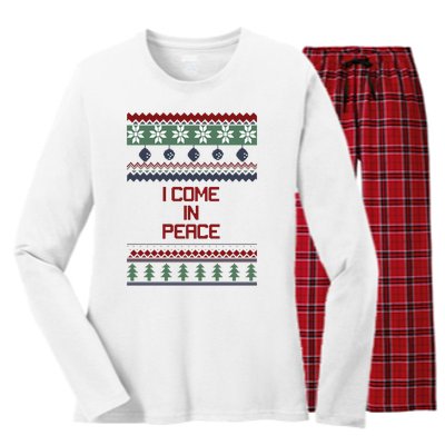 I Come In Peace Im Peace Funny Couple Christmas Ugly Sweater Women's Long Sleeve Flannel Pajama Set 