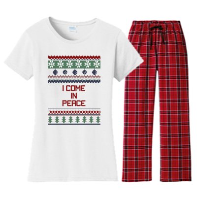 I Come In Peace Im Peace Funny Couple Christmas Ugly Sweater Women's Flannel Pajama Set