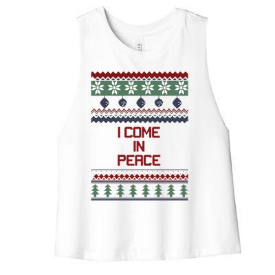 I Come In Peace Im Peace Funny Couple Christmas Ugly Sweater Women's Racerback Cropped Tank