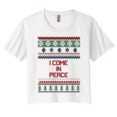 I Come In Peace Im Peace Funny Couple Christmas Ugly Sweater Women's Crop Top Tee