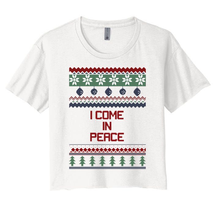 I Come In Peace Im Peace Funny Couple Christmas Ugly Sweater Women's Crop Top Tee