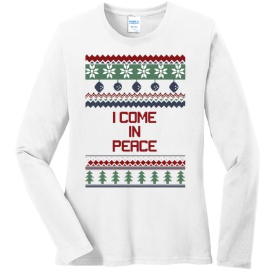 I Come In Peace Im Peace Funny Couple Christmas Ugly Sweater Ladies Long Sleeve Shirt