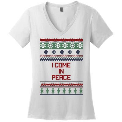 I Come In Peace Im Peace Funny Couple Christmas Ugly Sweater Women's V-Neck T-Shirt