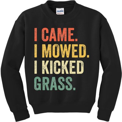 I Came I Mowed I Kicked Grass Funny Lawn Mowing Gardener Kids Sweatshirt