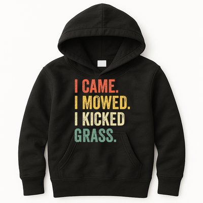 I Came I Mowed I Kicked Grass Funny Lawn Mowing Gardener Kids Hoodie
