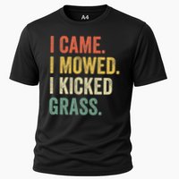 I Came I Mowed I Kicked Grass Funny Lawn Mowing Gardener Cooling Performance Crew T-Shirt