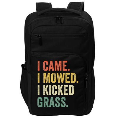 I Came I Mowed I Kicked Grass Funny Lawn Mowing Gardener Impact Tech Backpack