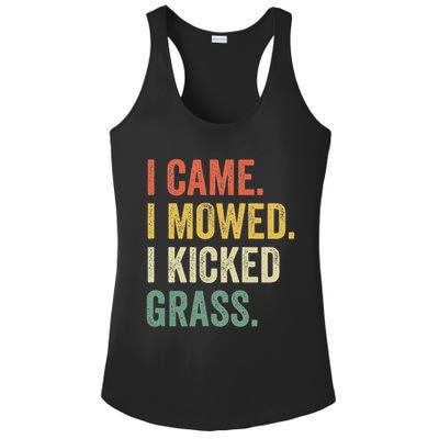 I Came I Mowed I Kicked Grass Funny Lawn Mowing Gardener Ladies PosiCharge Competitor Racerback Tank