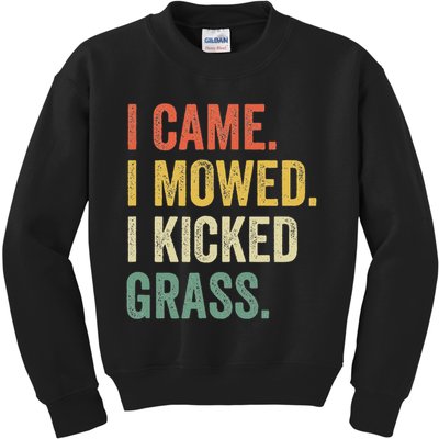 I Came I Mowed I Kicked Grass Funny Lawn Mowing Gardener Kids Sweatshirt
