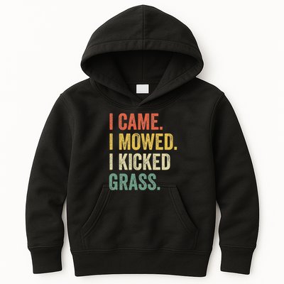 I Came I Mowed I Kicked Grass Funny Lawn Mowing Gardener Kids Hoodie