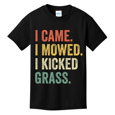 I Came I Mowed I Kicked Grass Funny Lawn Mowing Gardener Kids T-Shirt
