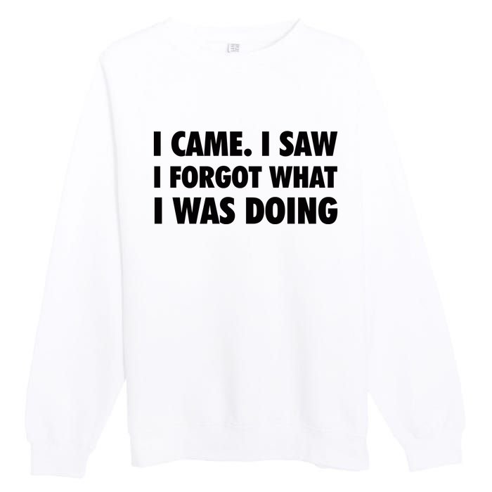 I Came I Saw I Forgot What I Was Doing Sarcastic Premium Crewneck Sweatshirt