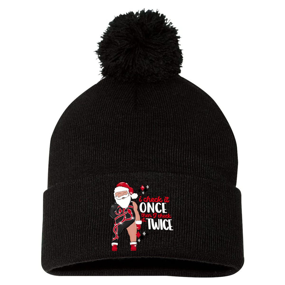 I Check It Once Then I Check It Twice Santa 1989 Christmas Sweatshirt Pom Pom 12in Knit Beanie