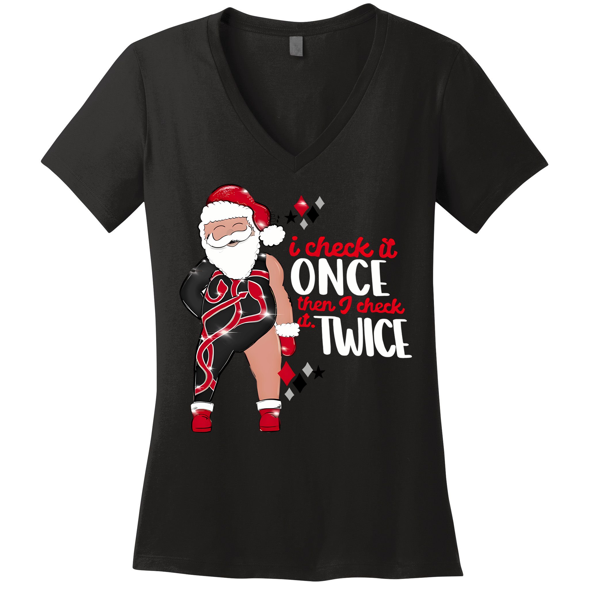 I Check It Once Then I Check It Twice Santa 1989 Christmas Sweatshirt Women's V-Neck T-Shirt