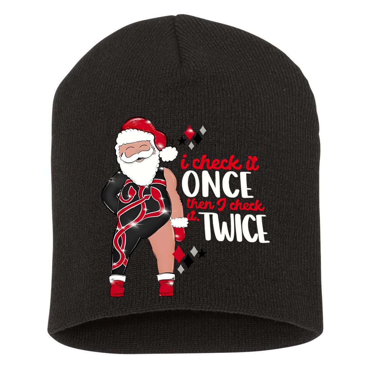 I Check It Once Then I Check It Twice Santa 1989 Christmas Sweatshirt Short Acrylic Beanie
