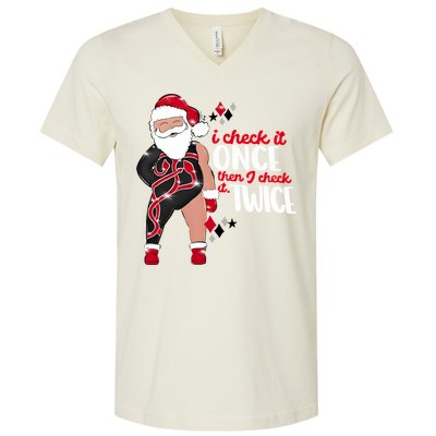 I Check It Once Then I Check It Twice Santa 1989 Christmas Sweatshirt V-Neck T-Shirt