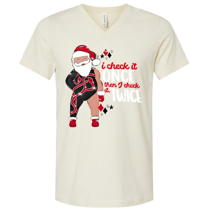 I Check It Once Then I Check It Twice Santa 1989 Christmas Sweatshirt V-Neck T-Shirt