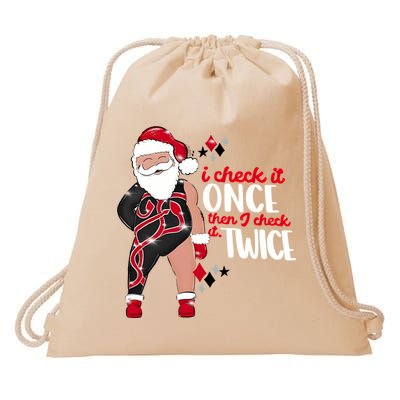 I Check It Once Then I Check It Twice Santa 1989 Christmas Sweatshirt Drawstring Bag
