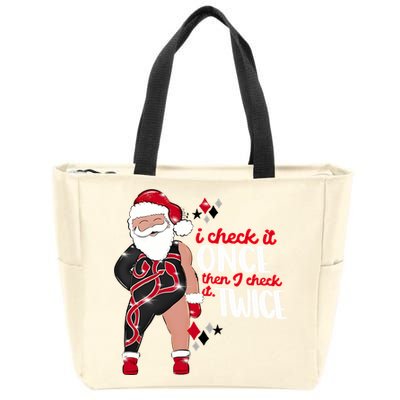 I Check It Once Then I Check It Twice Santa 1989 Christmas Sweatshirt Zip Tote Bag