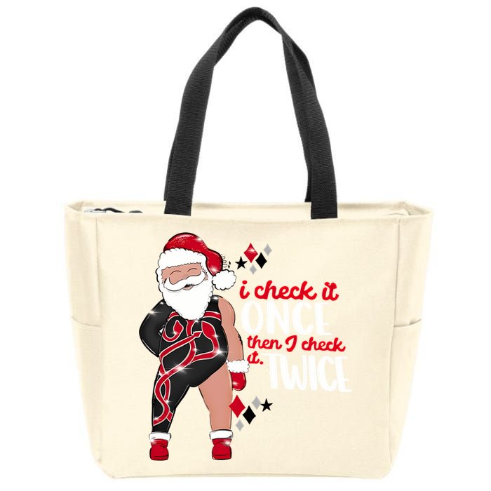 I Check It Once Then I Check It Twice Santa 1989 Christmas Sweatshirt Zip Tote Bag