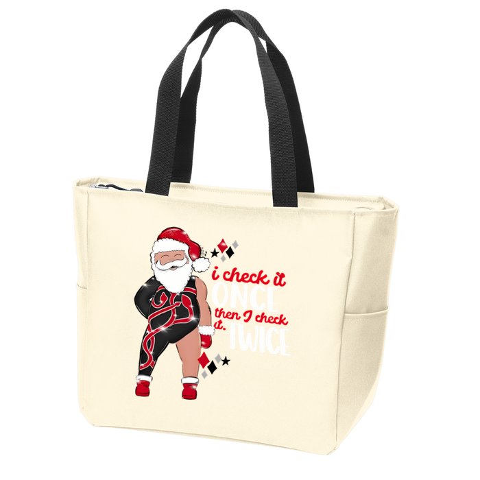 I Check It Once Then I Check It Twice Santa 1989 Christmas Sweatshirt Zip Tote Bag