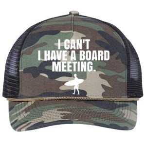 I Can't I Have A Board Meeting Surfing Funny Gift Retro Rope Trucker Hat Cap