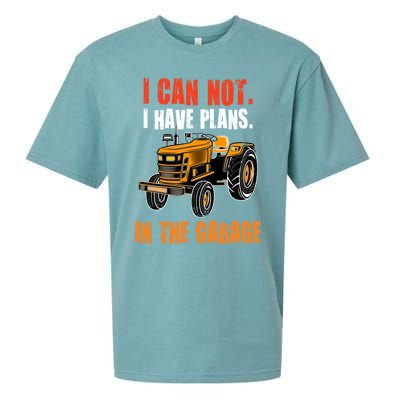 I Cant I Have Plans In The Garage Gift Funny Tractor Cool Gift Sueded Cloud Jersey T-Shirt