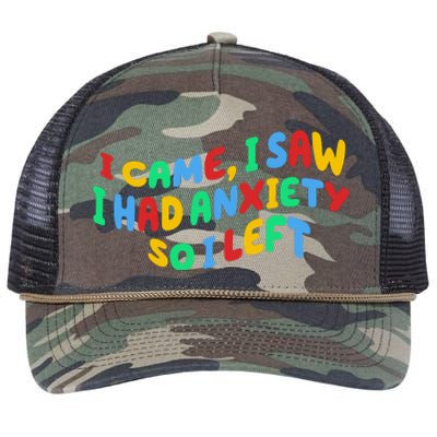 I Came I Saw I Had Anxiety So I Left Retro Rope Trucker Hat Cap